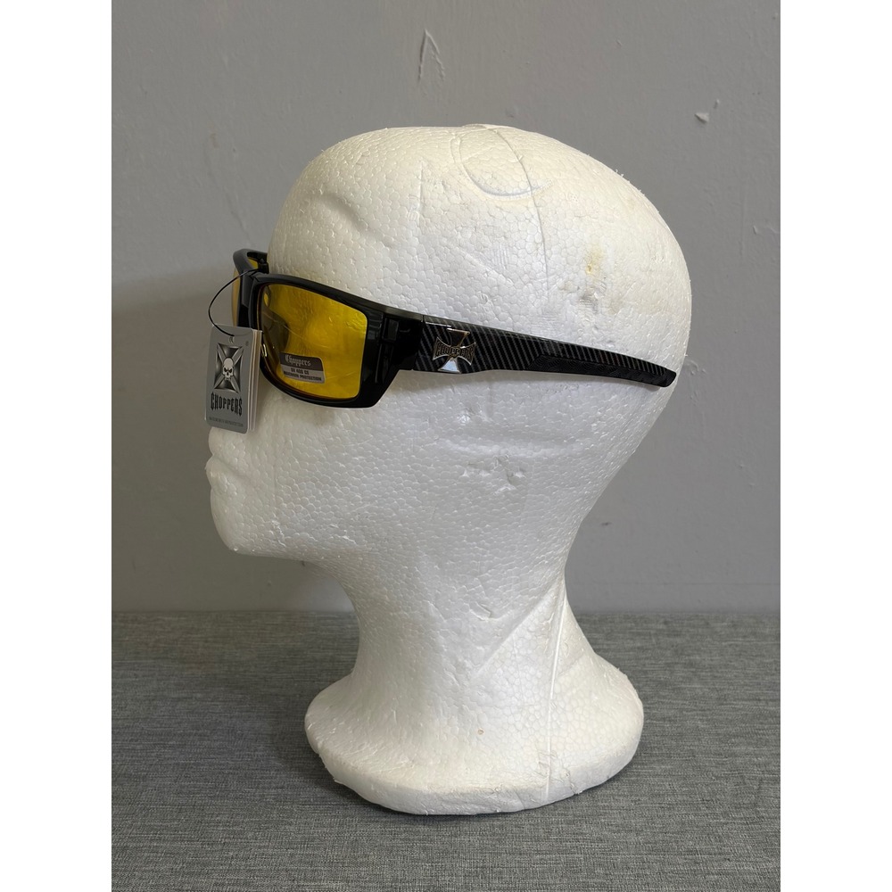 Choppers Sunglasses Mens OS Gloss Black Yellow Lens Biker Wrap UV400 8CP6778